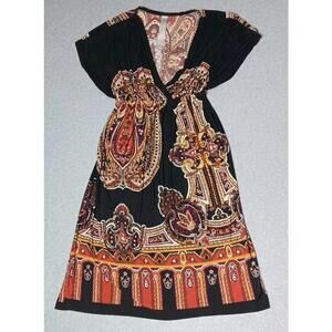 Cristina Love Dress Womens Size Small Knee Length Black Paisley Design...